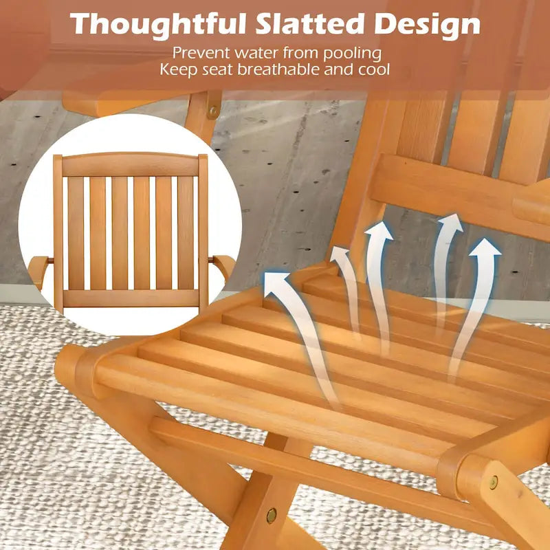 Gymax Ensemble de bistrot de patio 3 pièces en bois d'eucalyptus avec 2 fauteuils pliants