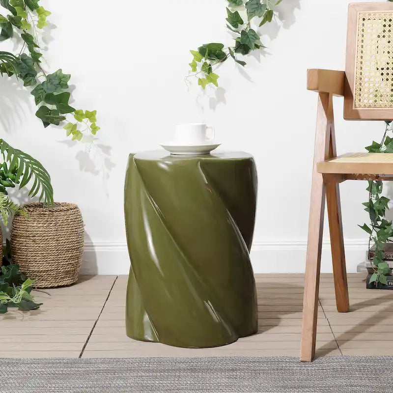 Tabouret de jardin d'intérieur/extérieur en céramique torsadée Yves 18, minimaliste et moderne, par JONATHAN Y