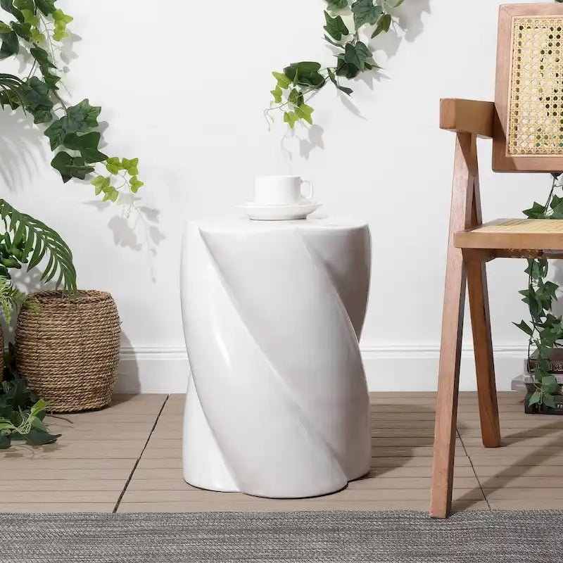 Yves 18 Modern Minimalist Rope Twist Ceramic Indoor/Outdoor Garden Stool, By JONATHAN Y