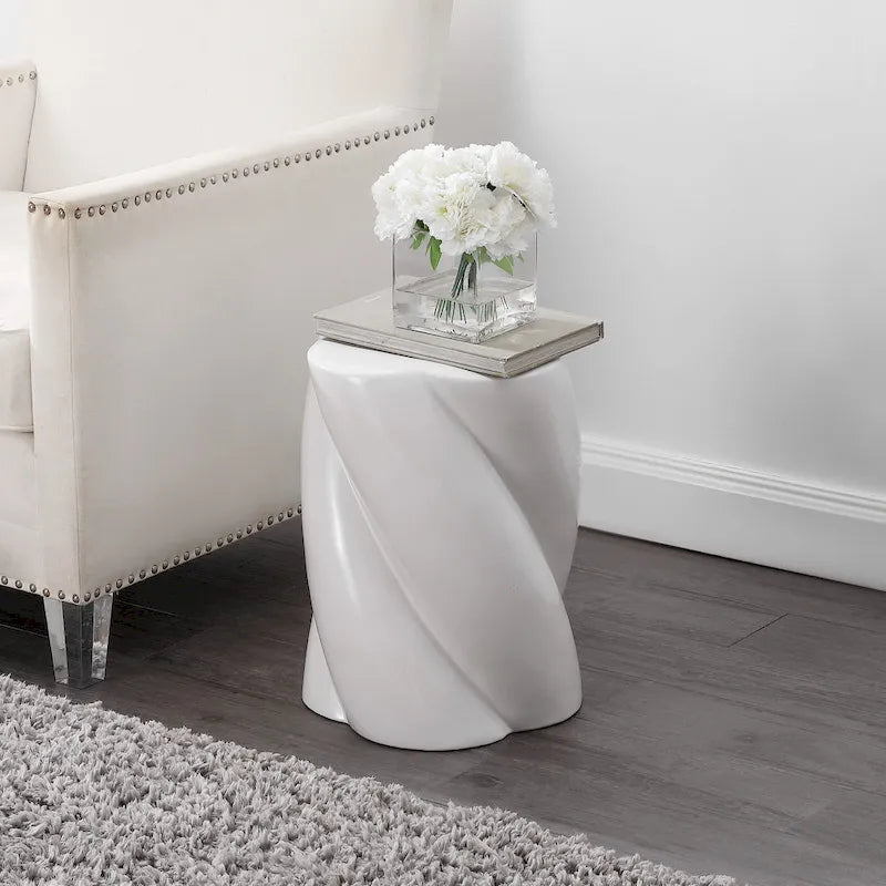 Tabouret de jardin d'intérieur/extérieur en céramique torsadée Yves 18, minimaliste et moderne, par JONATHAN Y