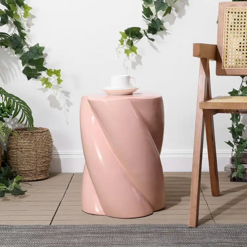 Tabouret de jardin d'intérieur/extérieur en céramique torsadée Yves 18, minimaliste et moderne, par JONATHAN Y