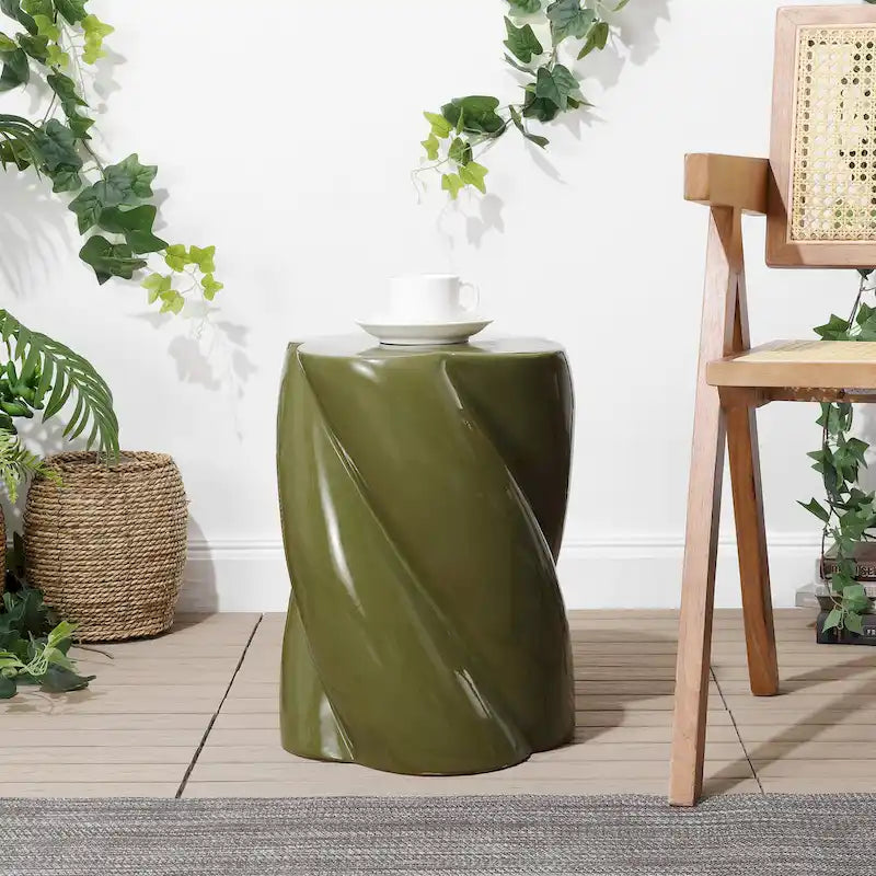 Tabouret de jardin d'intérieur/extérieur en céramique torsadée Yves 18, minimaliste et moderne, par JONATHAN Y