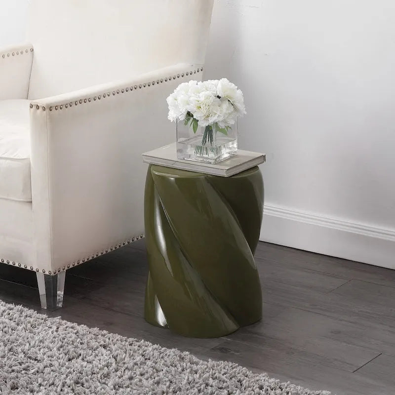 Tabouret de jardin d'intérieur/extérieur en céramique torsadée Yves 18, minimaliste et moderne, par JONATHAN Y