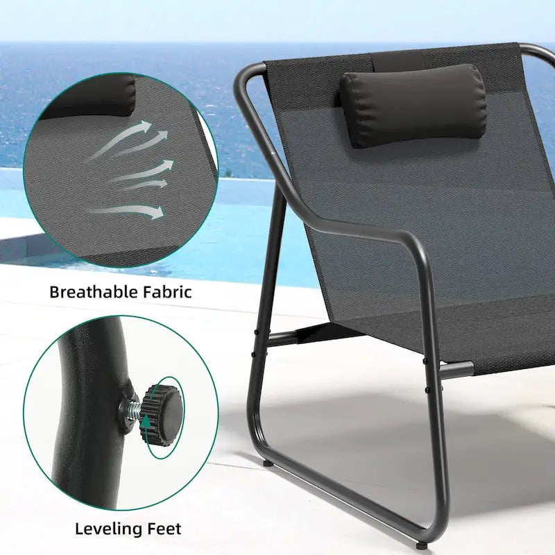 Moasis Chaise longue d'extérieur avec ottoman et appui-tête en mousse