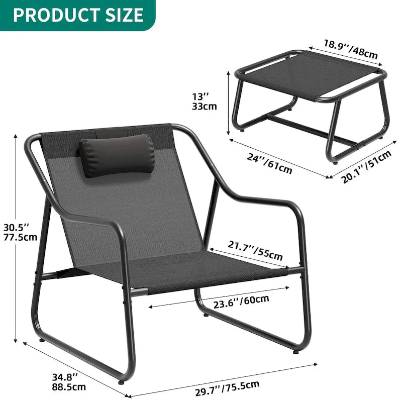 Moasis Chaise longue d'extérieur avec ottoman et appui-tête en mousse
