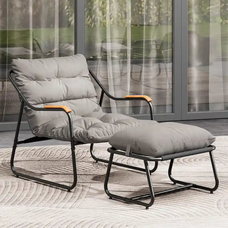 Moasis Chaise longue d'extérieur avec ottoman et appui-tête en mousse