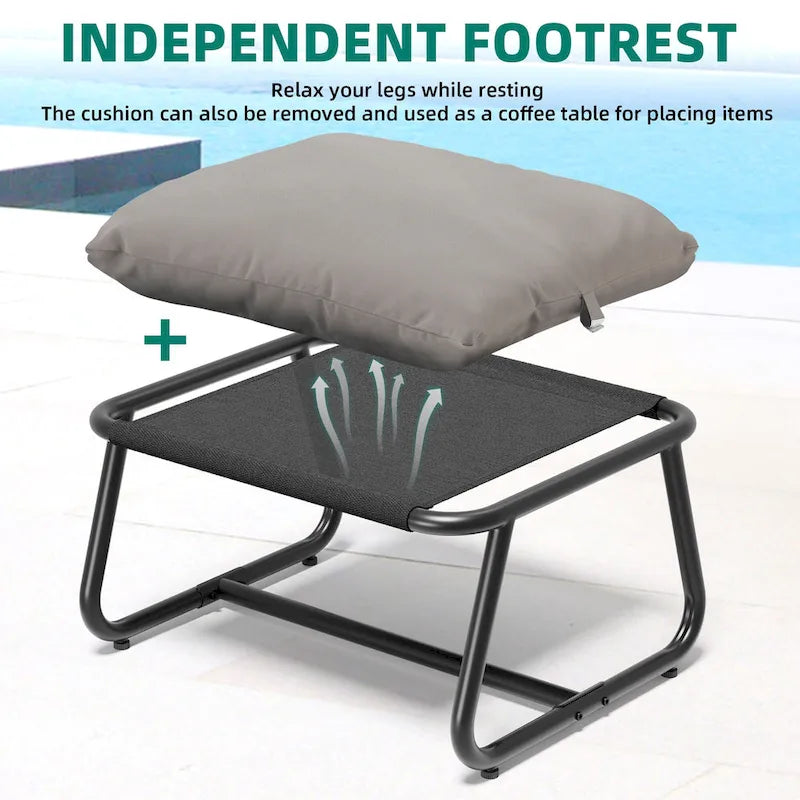 Moasis Chaise longue d'extérieur avec ottoman et appui-tête en mousse