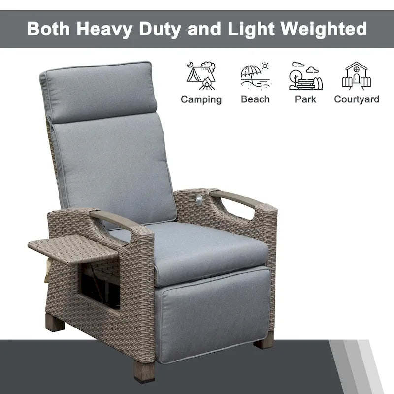 GDFStudio - Chaise longue inclinable d'extérieur Emery avec table pliante et coussins épais