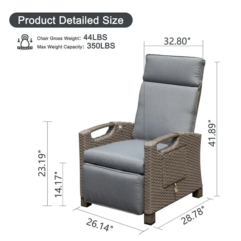 GDFStudio - Chaise longue inclinable d'extérieur Emery avec table pliante et coussins épais