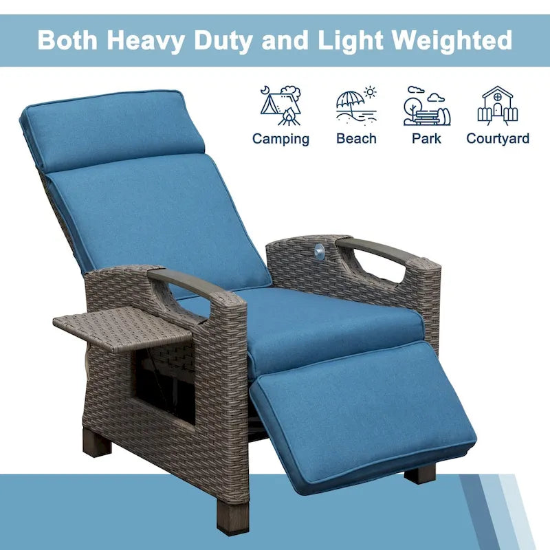 GDFStudio - Chaise longue inclinable d'extérieur Emery avec table pliante et coussins épais