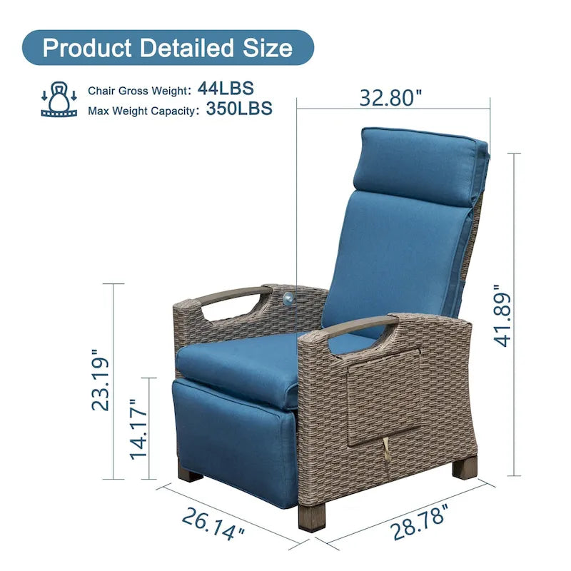 GDFStudio - Chaise longue inclinable d'extérieur Emery avec table pliante et coussins épais