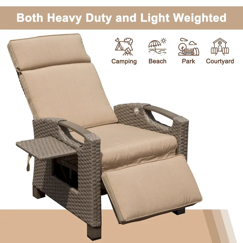 GDFStudio - Chaise longue inclinable d'extérieur Emery avec table pliante et coussins épais