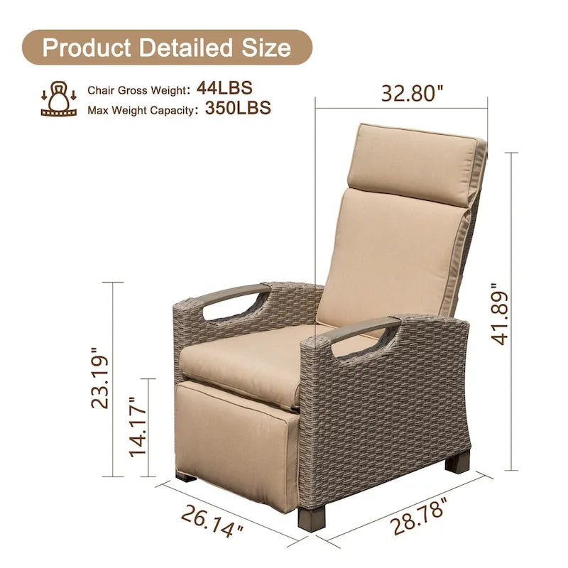 GDFStudio - Chaise longue inclinable d'extérieur Emery avec table pliante et coussins épais