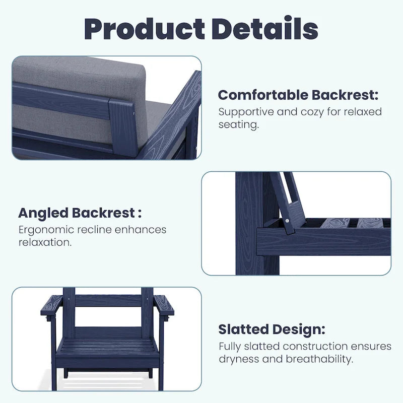 Ensemble de conversation d'extérieur en PEHD pour terrasse, 2 fauteuils et table d'extrémité double, coussins amovibles inclus