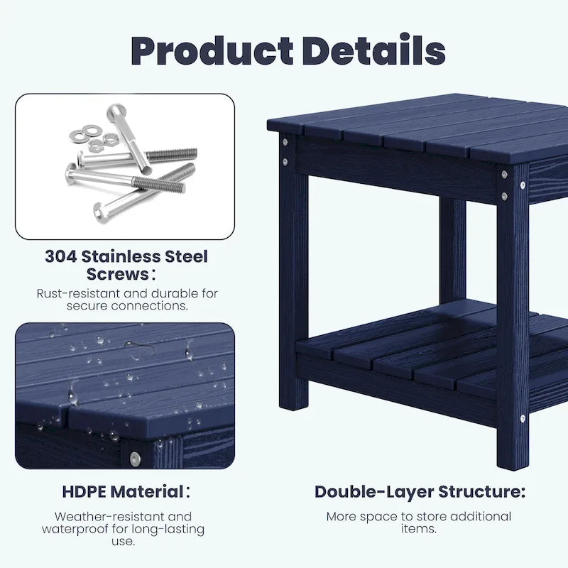 Ensemble de conversation d'extérieur en PEHD pour terrasse, 2 fauteuils et table d'extrémité double, coussins amovibles inclus