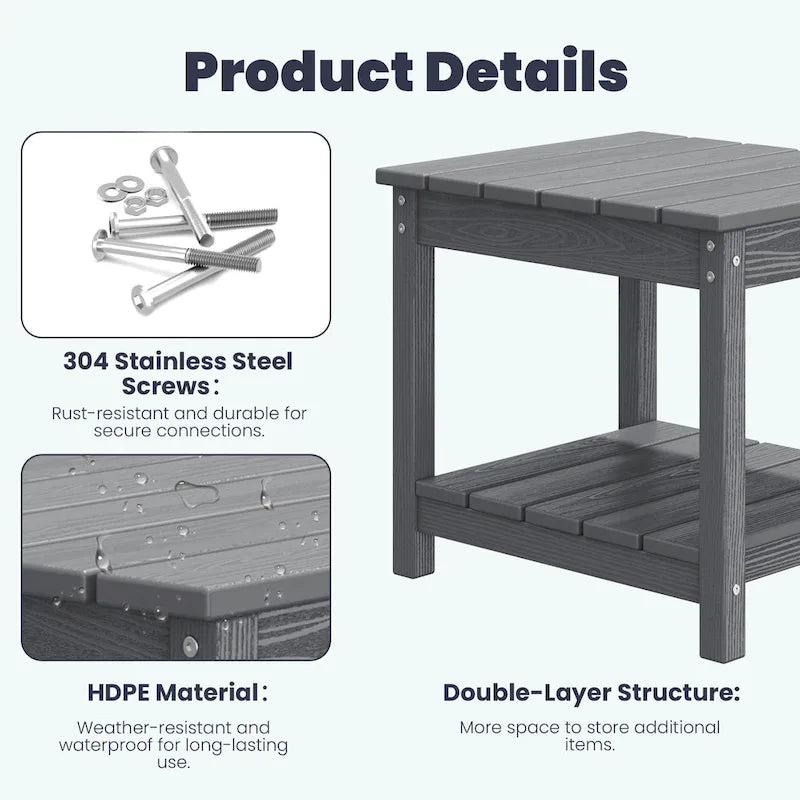 Ensemble de conversation d'extérieur en PEHD pour terrasse, 2 fauteuils et table d'extrémité double, coussins amovibles inclus