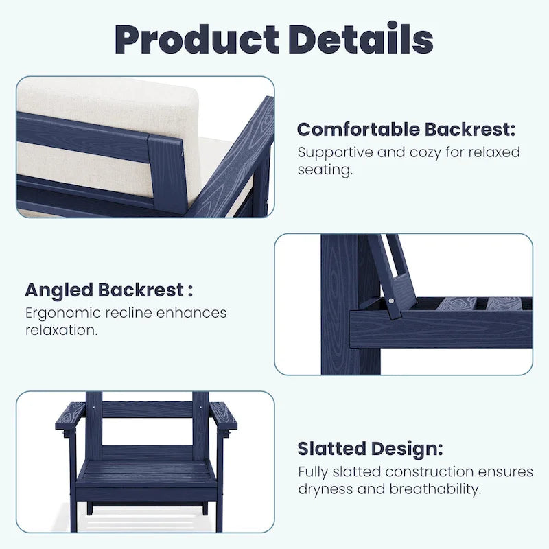 Ensemble de conversation d'extérieur en PEHD pour terrasse, 2 fauteuils et table d'extrémité double, coussins amovibles inclus