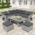 Outdoor Rattan Sectional Sofa Set with Adjustable Table & Recliners