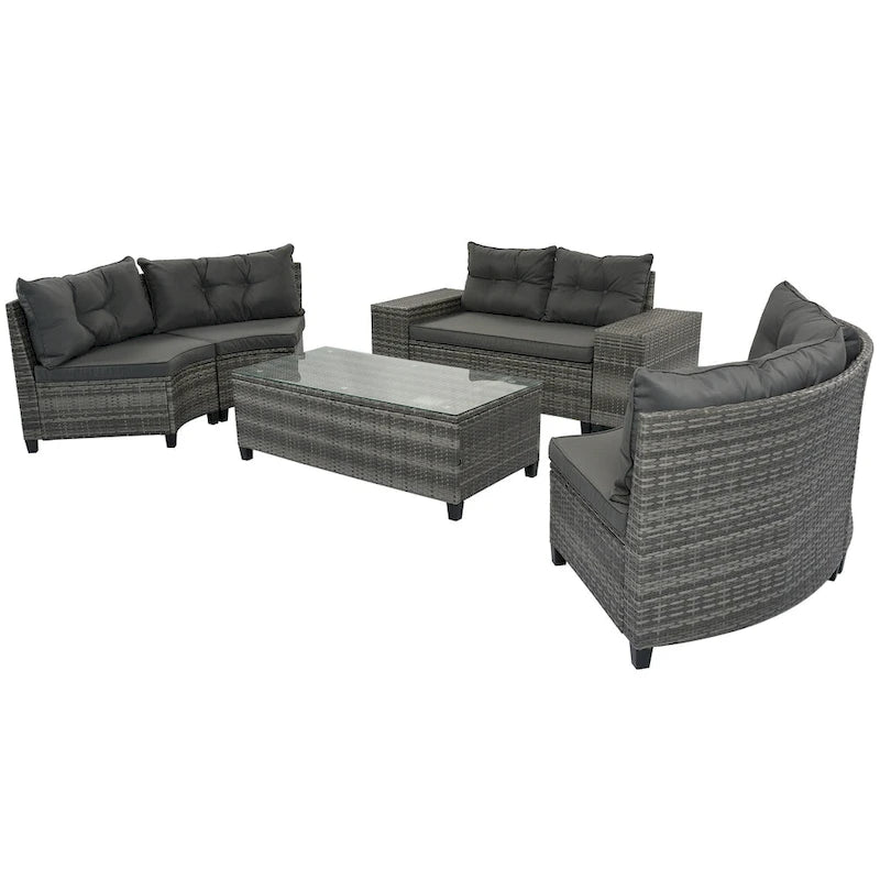 Ensemble de canapé d'extérieur demi-lune sectionnel en osier 8 pièces avec table basse rectangulaire