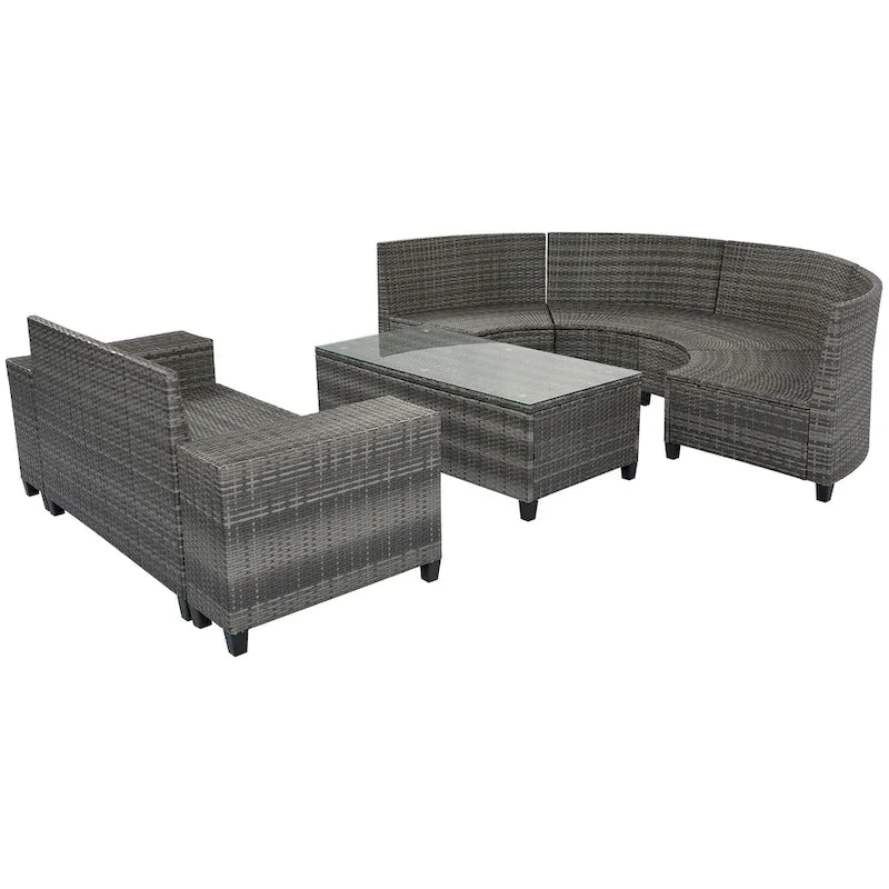 Ensemble de canapé d'extérieur demi-lune sectionnel en osier 8 pièces avec table basse rectangulaire