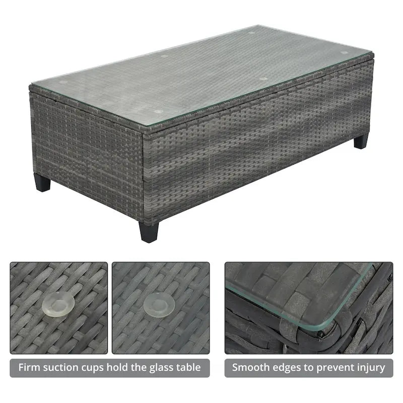 Ensemble de canapé d'extérieur demi-lune sectionnel en osier 8 pièces avec table basse rectangulaire