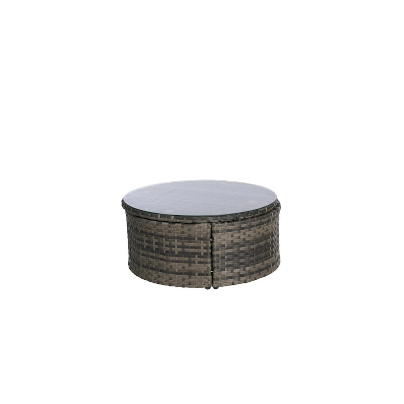 Lit de repos rond d'extérieur en rotin 5 pièces avec auvent rétractable et coussins amovibles