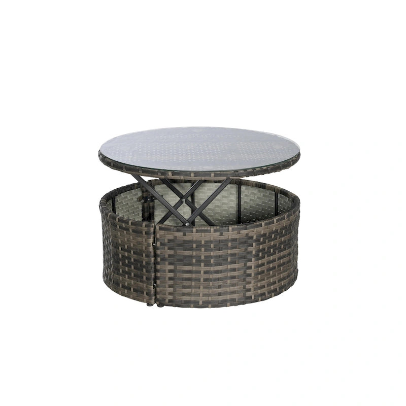 Lit de repos rond d'extérieur en rotin 5 pièces avec auvent rétractable et coussins amovibles