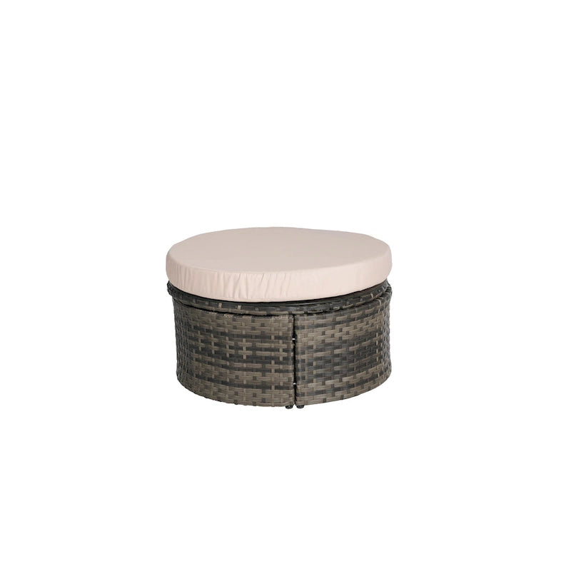 Lit de repos rond d'extérieur en rotin 5 pièces avec auvent rétractable et coussins amovibles