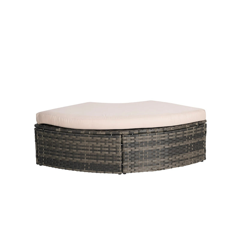 Lit de repos rond d'extérieur en rotin 5 pièces avec auvent rétractable et coussins amovibles