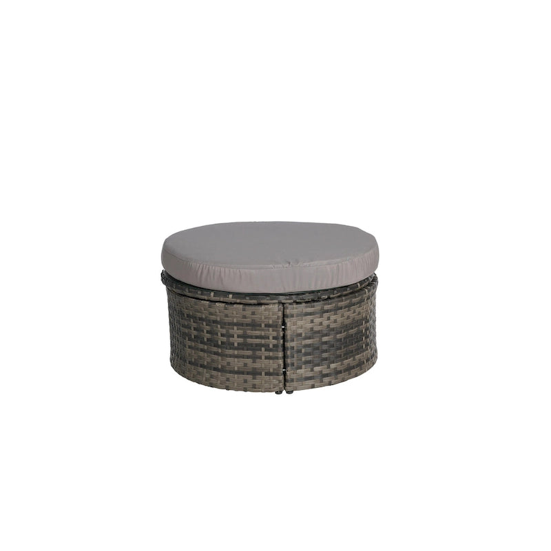 Lit de repos rond d'extérieur en rotin 5 pièces avec auvent rétractable et coussins amovibles
