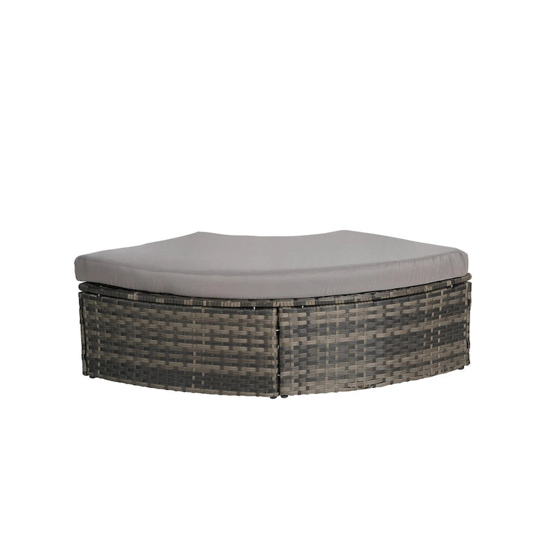 Lit de repos rond d'extérieur en rotin 5 pièces avec auvent rétractable et coussins amovibles
