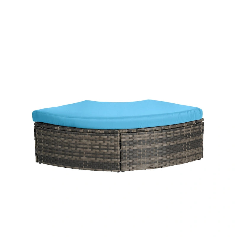 Lit de repos rond d'extérieur en rotin 5 pièces avec auvent rétractable et coussins amovibles