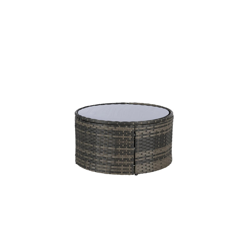 Ensemble de canapé modulaire d'extérieur semi-circulaire 11 pièces avec table basse en verre trempé et 4 tables d'appoint