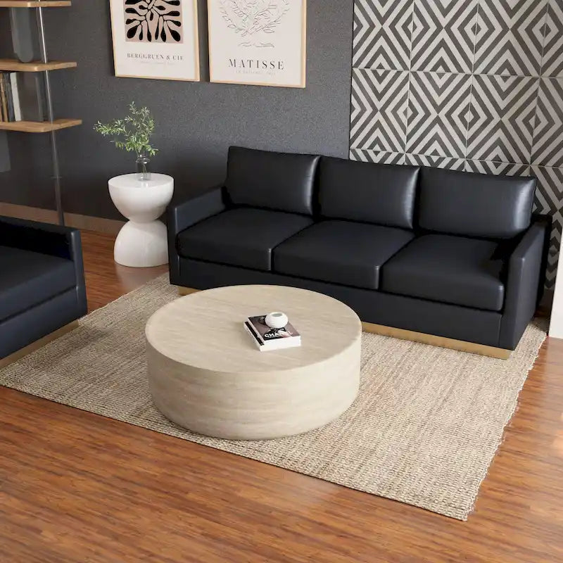 Table basse ronde Sandy en fibre de pierre pour intérieur et extérieur – Table d'appoint moderne – 27,9 cm H x 80 cm l x 80 cm P