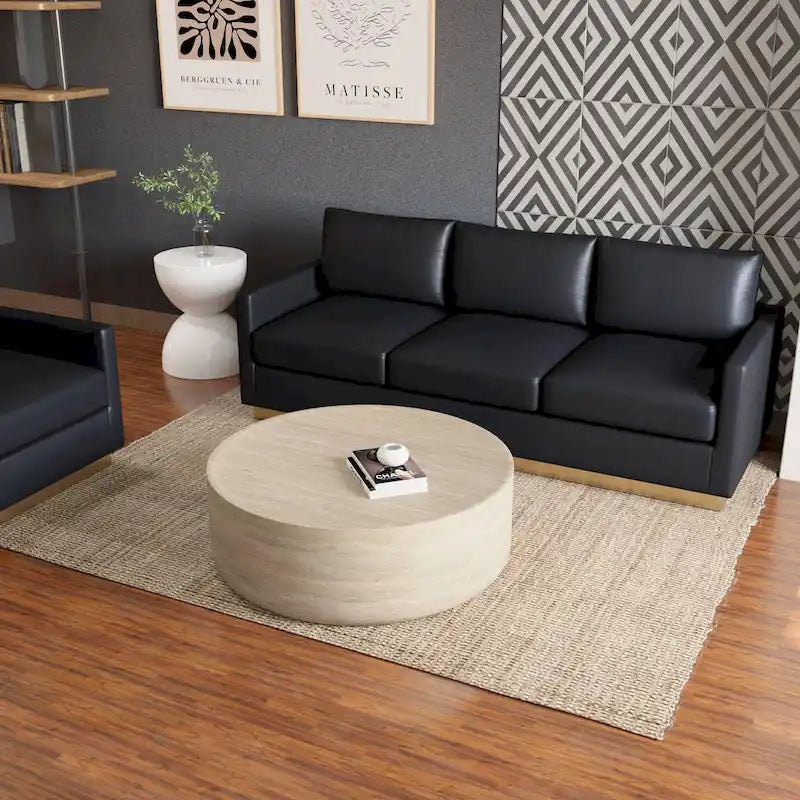 Sandy Round Coffee Table in Fiberstone for Indoor Home and Outdoor Patio Modern Accent Center Table - 11 H x 31.5 W x 31.5 D
