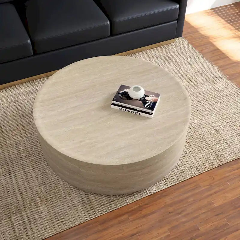Table basse ronde Sandy en fibre de pierre pour intérieur et extérieur – Table d'appoint moderne – 27,9 cm H x 80 cm l x 80 cm P
