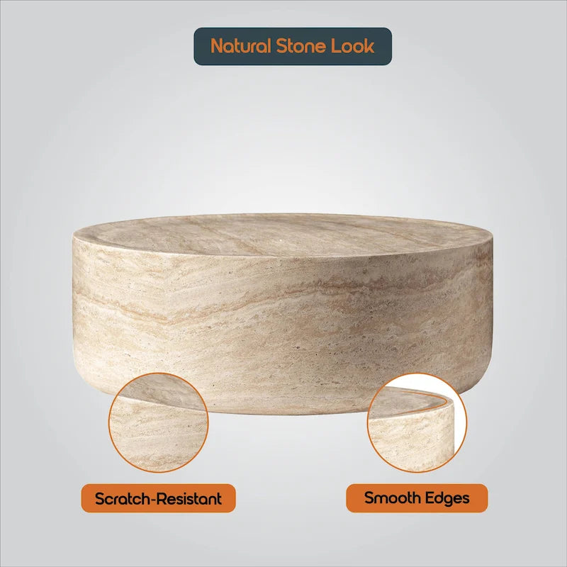 Table basse ronde Sandy en fibre de pierre pour intérieur et extérieur – Table d'appoint moderne – 27,9 cm H x 80 cm l x 80 cm P