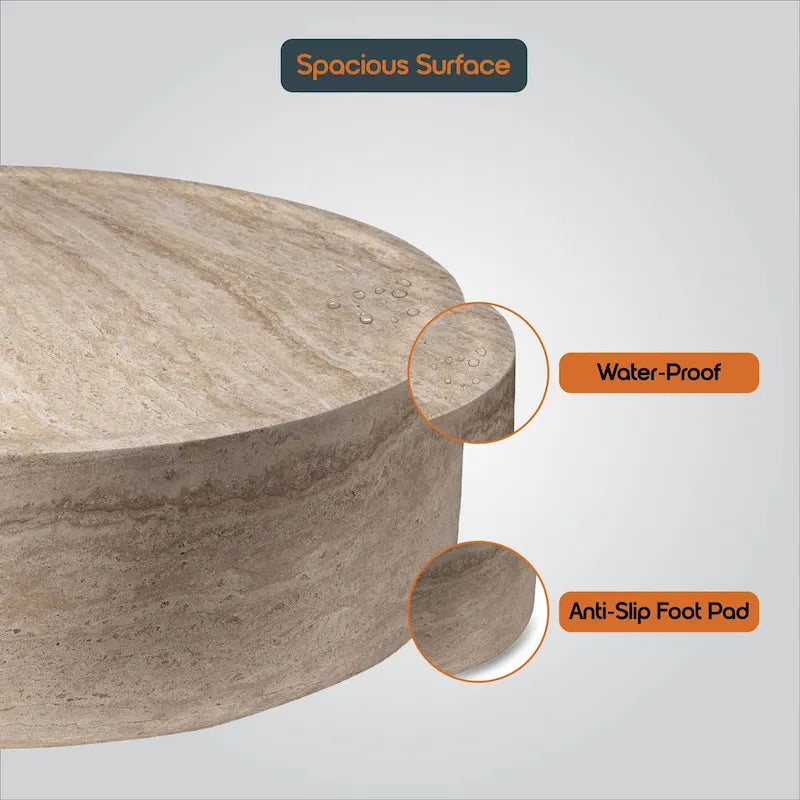 Table basse ronde Sandy en fibre de pierre pour intérieur et extérieur – Table d'appoint moderne – 27,9 cm H x 80 cm l x 80 cm P