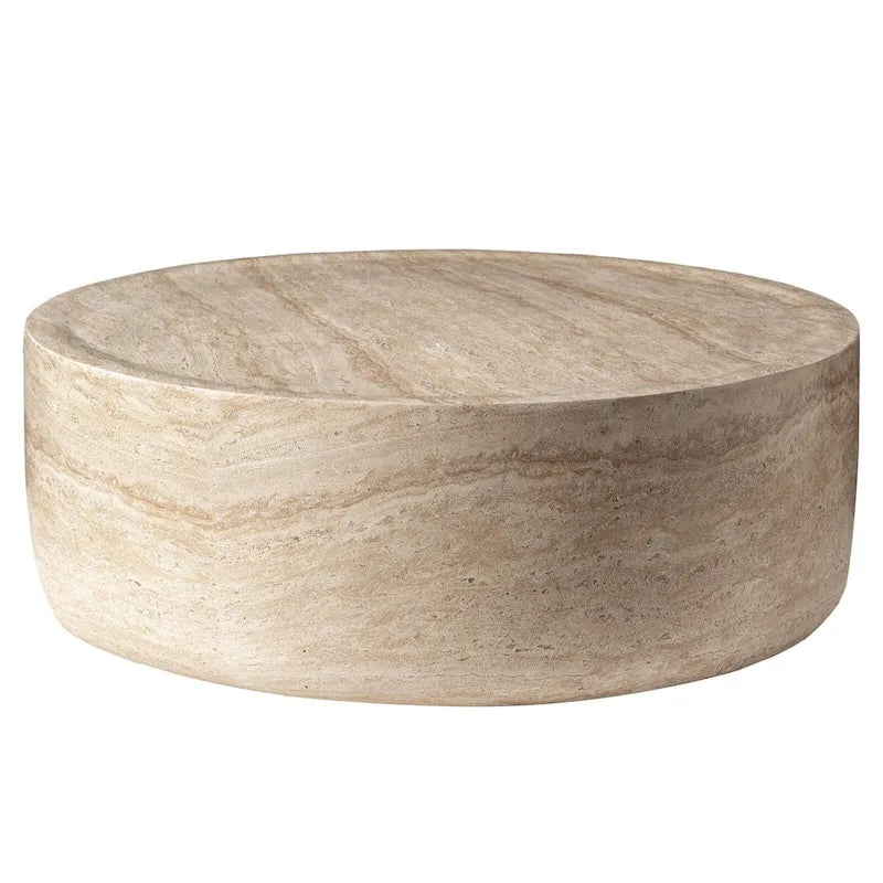 Table basse ronde Sandy en fibre de pierre pour intérieur et extérieur – Table d'appoint moderne – 27,9 cm H x 80 cm l x 80 cm P