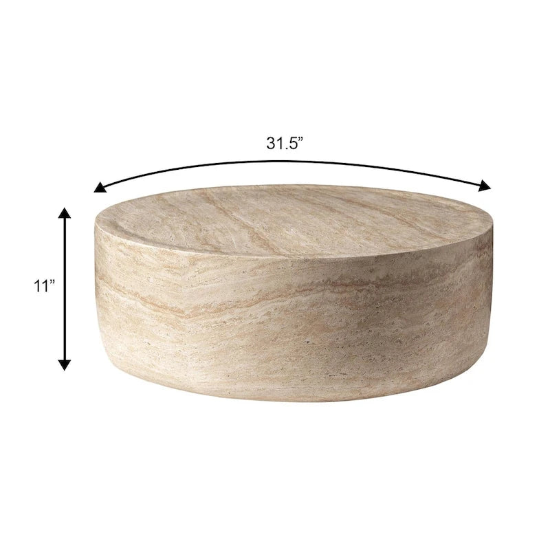 Table basse ronde Sandy en fibre de pierre pour intérieur et extérieur – Table d'appoint moderne – 27,9 cm H x 80 cm l x 80 cm P