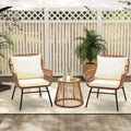 Ensemble de bistro 3 pièces pour terrasse, salon de jardin en rotin tressé avec table en verre et 2 fauteuils larges, coussins d'assise