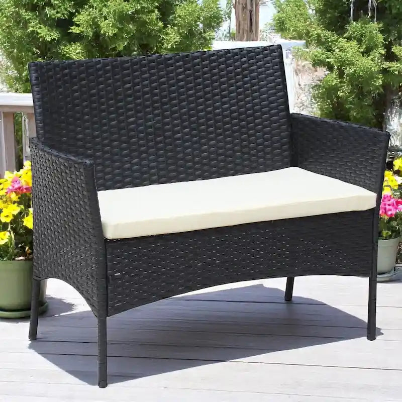 Ensemble de mobilier de patio en osier avec causeuse, fauteuils et table - Canapé d'extérieur en osier avec coussins pour patio
