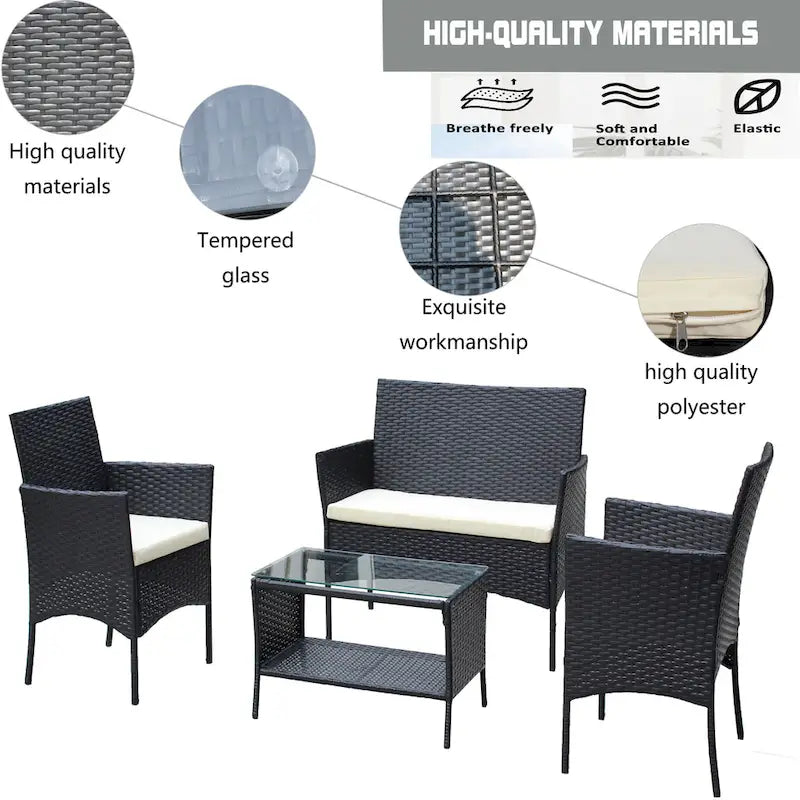 Ensemble de mobilier de patio en osier avec causeuse, fauteuils et table - Canapé d'extérieur en osier avec coussins pour patio