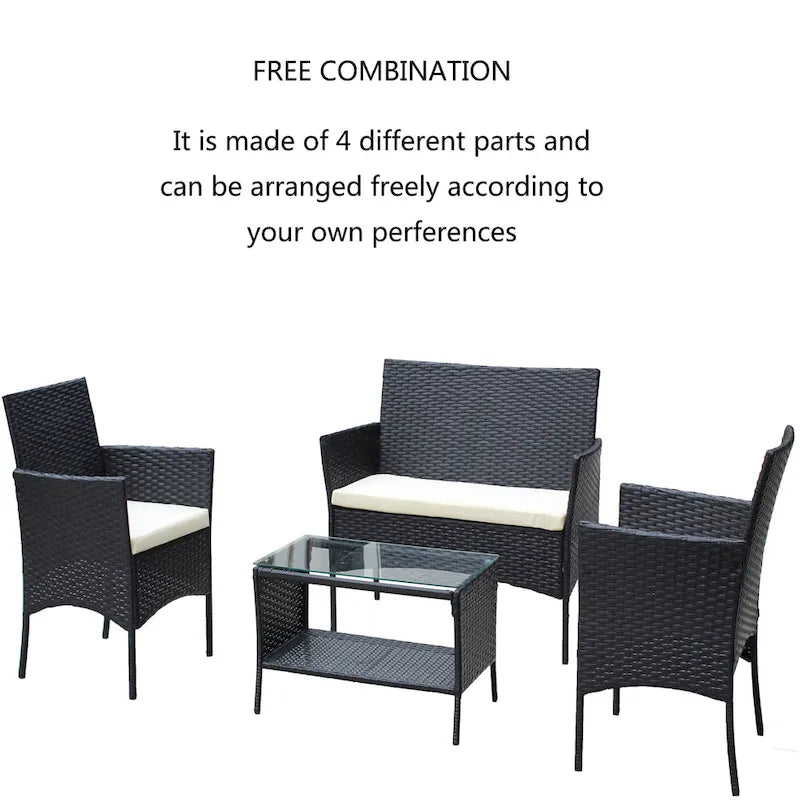 Ensemble de mobilier de patio en osier avec causeuse, fauteuils et table - Canapé d'extérieur en osier avec coussins pour patio