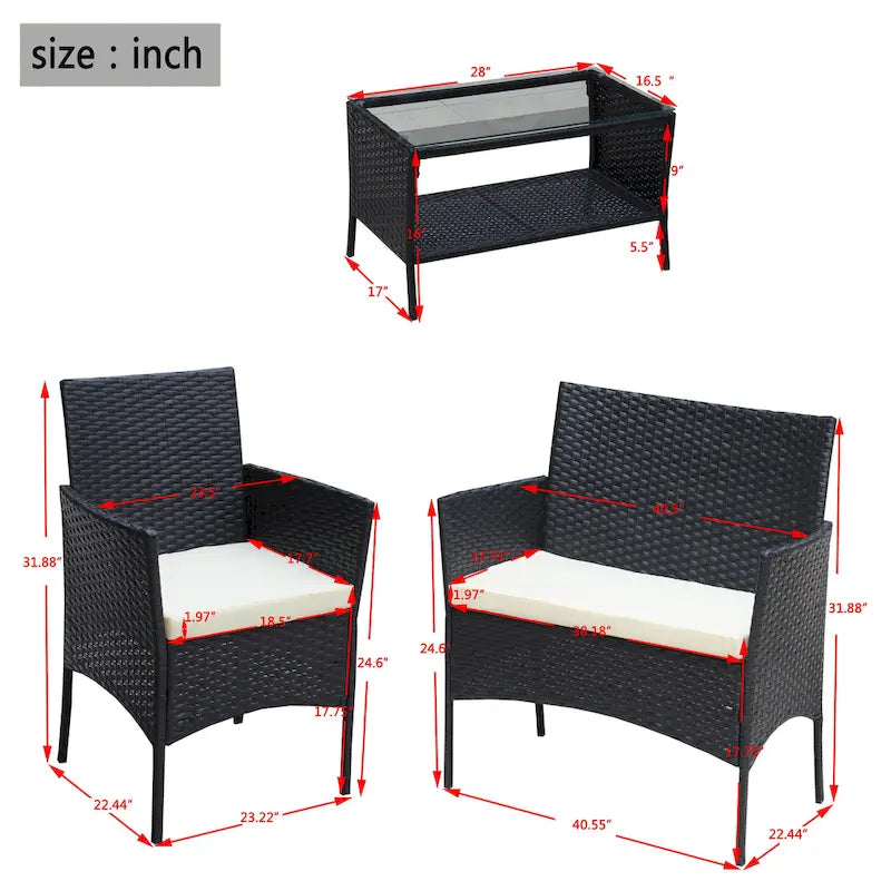 Ensemble de mobilier de patio en osier avec causeuse, fauteuils et table - Canapé d'extérieur en osier avec coussins pour patio