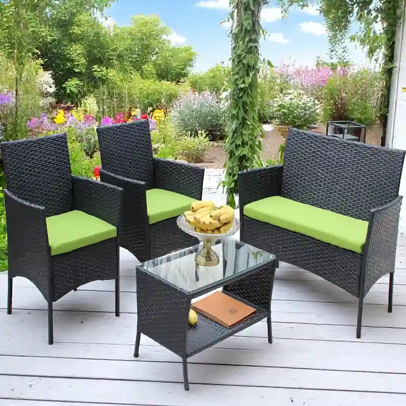 Ensemble de mobilier de patio en osier avec causeuse, fauteuils et table - Canapé d'extérieur en osier avec coussins pour patio