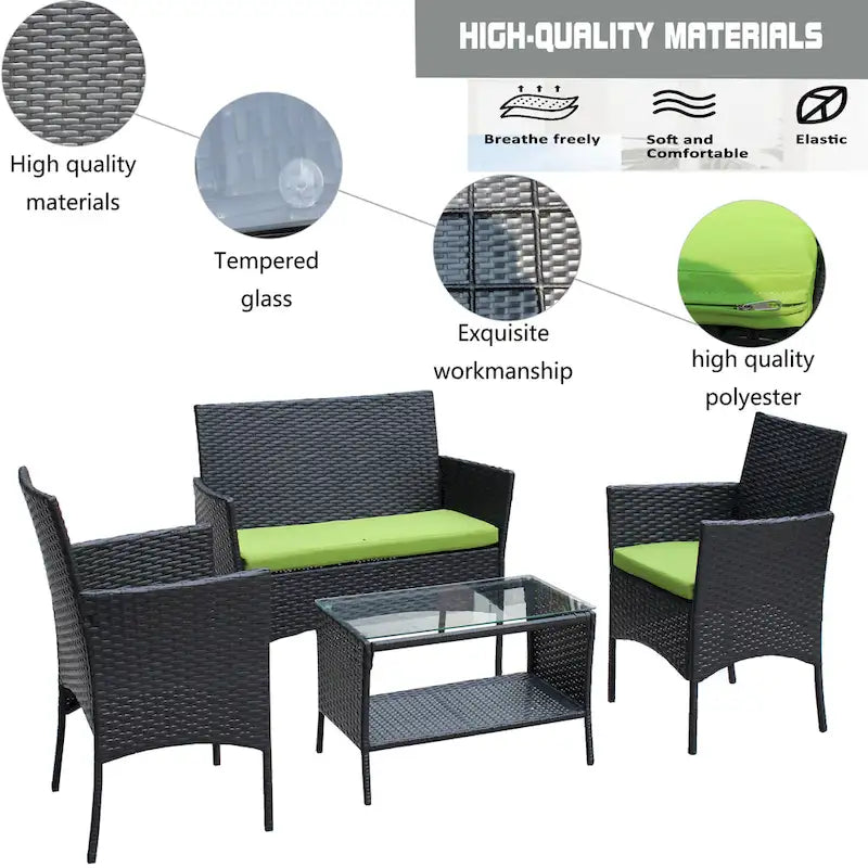 Ensemble de mobilier de patio en osier avec causeuse, fauteuils et table - Canapé d'extérieur en osier avec coussins pour patio