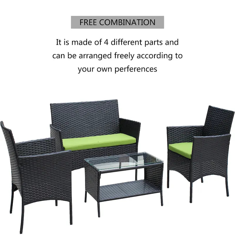 Ensemble de mobilier de patio en osier avec causeuse, fauteuils et table - Canapé d'extérieur en osier avec coussins pour patio