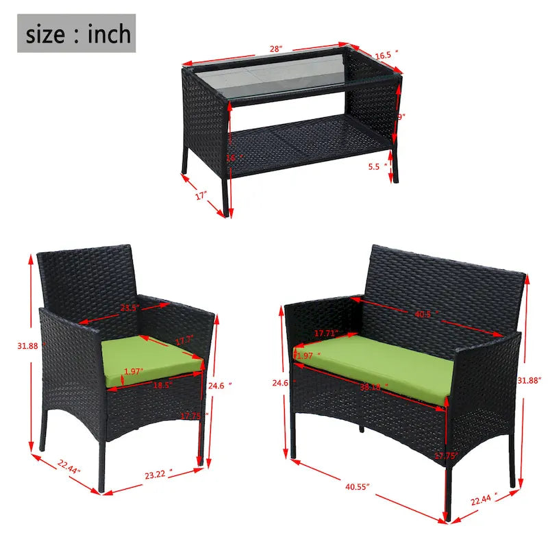 Ensemble de mobilier de patio en osier avec causeuse, fauteuils et table - Canapé d'extérieur en osier avec coussins pour patio