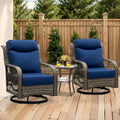 Ensemble de conversation en osier pour patio, chaises pivotantes d'extérieur, ensemble de chaises berçantes avec coussin de 5 pouces d'épaisseur pour le jardin
